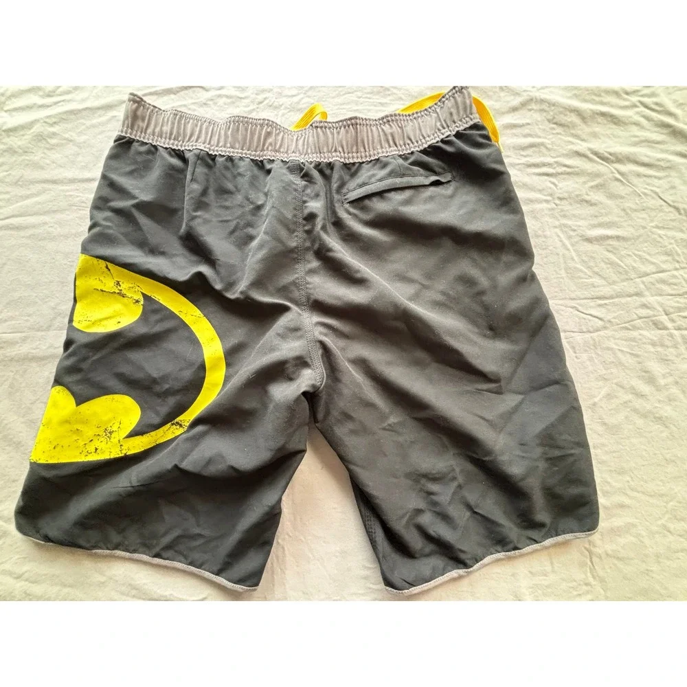 Batman DC Comics Board Shorts Mens XL Black Yellow Distressed Logo Swim Trunks